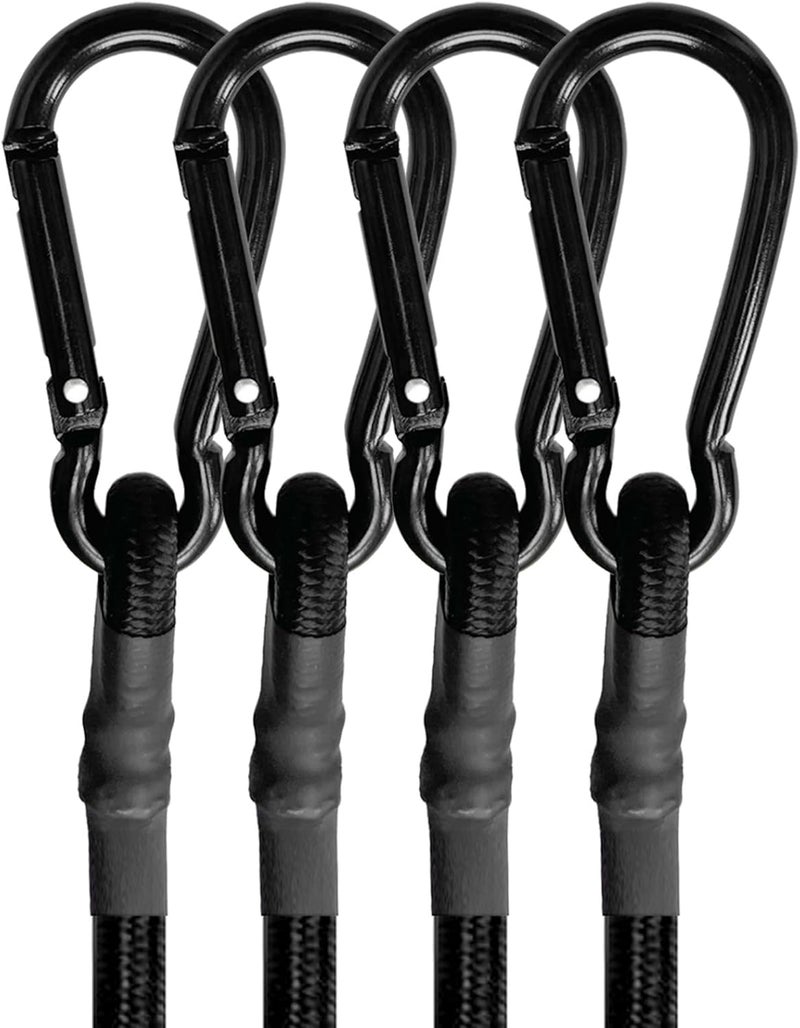 BEXSLE 80in 4 Pcs Bungee Cords with Carabiner Hooks Heavy Duty, Outdoor Black Bungee Straps, Strong Industrial Grade Elastic Bungee Rope for Securing Tarps, Luggage, Tents，Bikes or Garden Tidying - Image 1